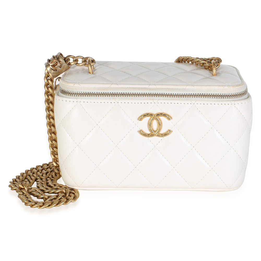 Chanel White Quilted Lambskin Pillow Crush Vanity With Chain